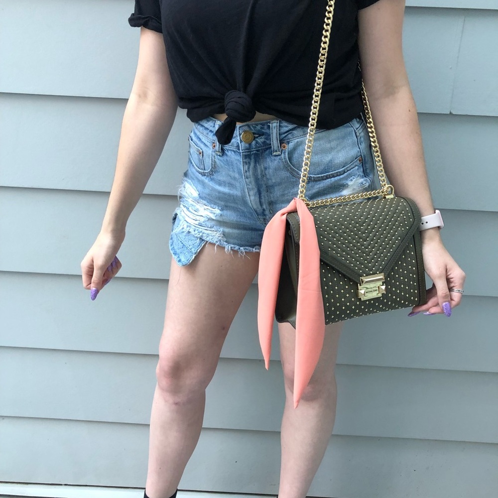 Michael Kors Whitney Green Studded Shoulder Bag